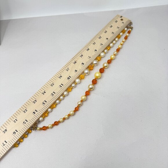 Vintage Beaded Choker Necklace Imitation Pearls Orange Faceted Mid-Century - Picture 5 of 6